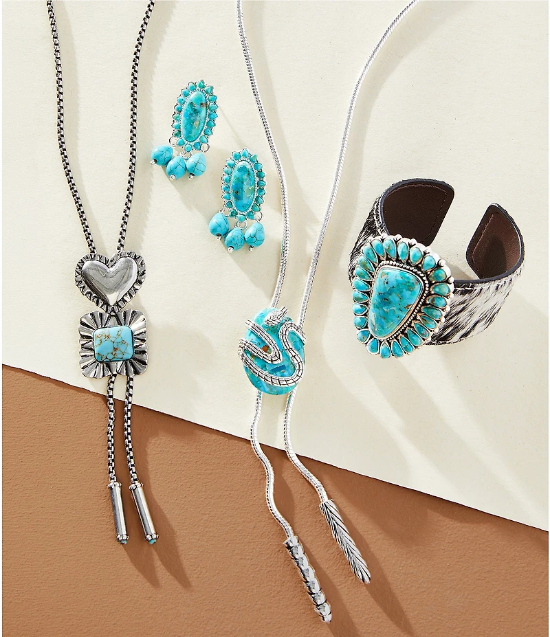 Barse Silver And Genuine Turquoise Oasis Royale Statement Drop Earrings