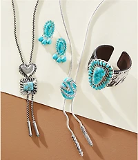 Barse Silver And Genuine Turquoise Oasis Royale Statement Drop Earrings