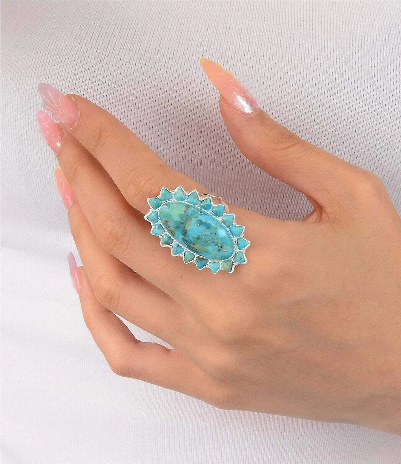 Barse Silver And Genuine Turquoise Oasis Royale Statement Ring