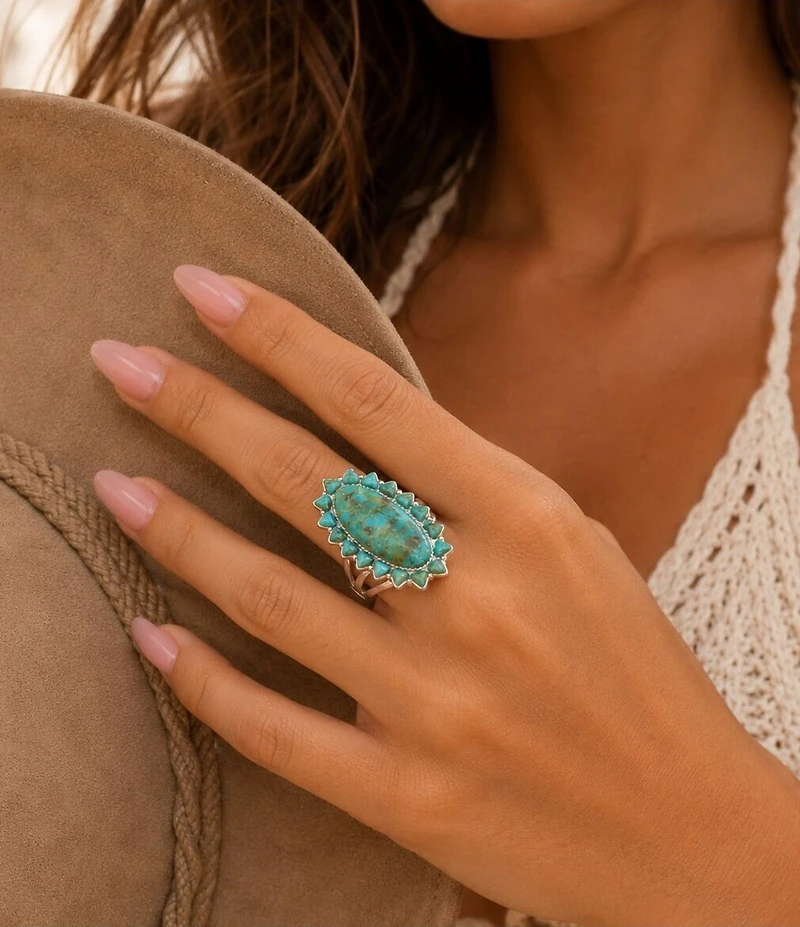 Barse Silver And Genuine Turquoise Oasis Royale Statement Ring