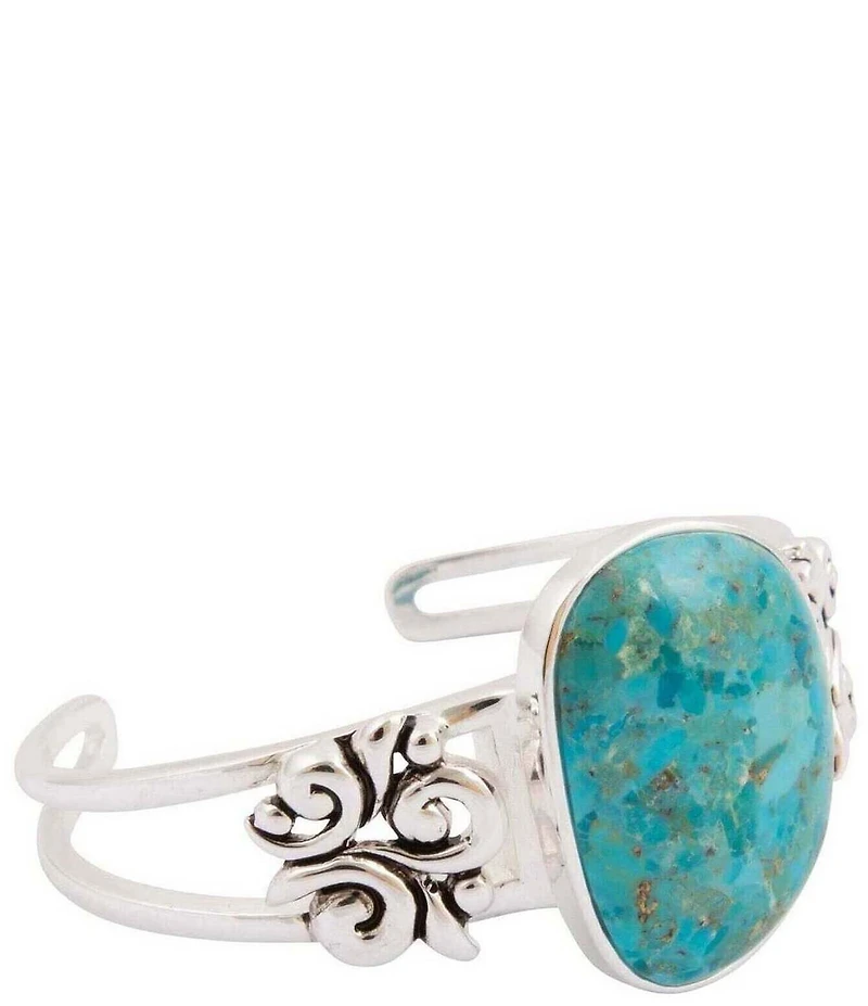 Barse Scroll Silver And Genuine Turquoise Cuff Bracelet