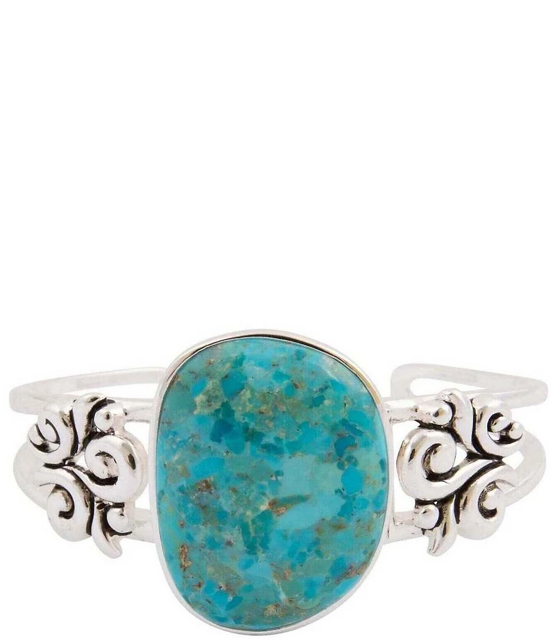 Barse Scroll Silver And Genuine Turquoise Cuff Bracelet