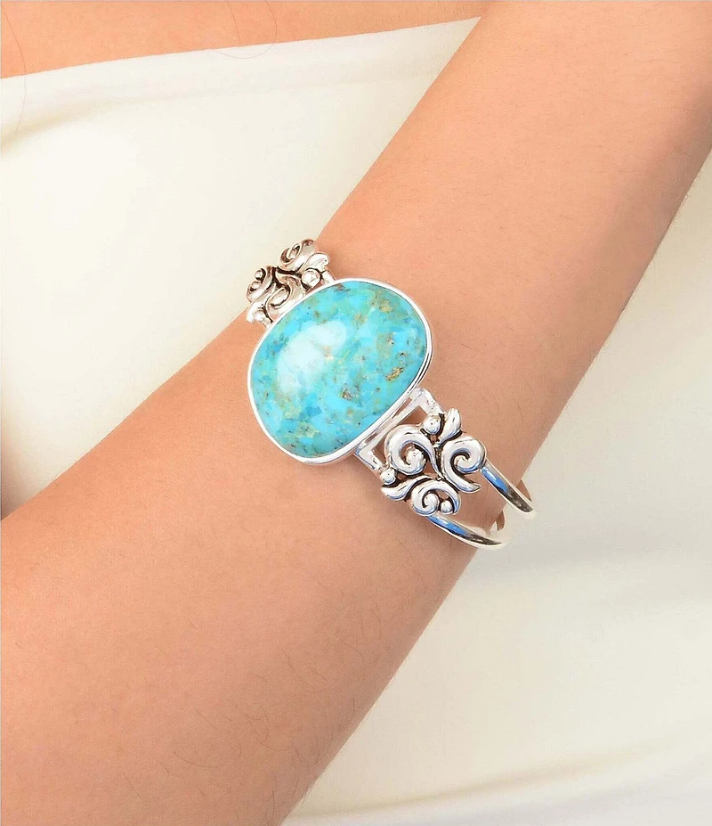Barse Scroll Silver And Genuine Turquoise Cuff Bracelet