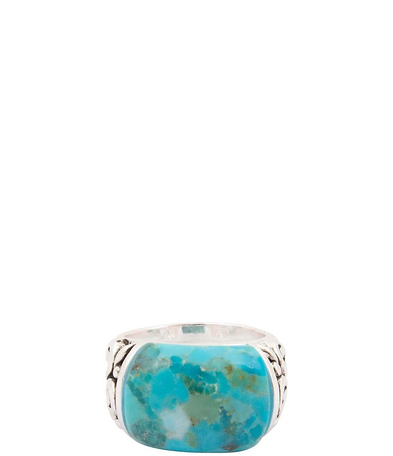 Barse Scroll Silver And Genuine Turquoise Statment Ring