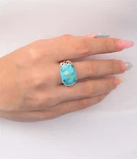 Barse Scroll Silver And Genuine Turquoise Statment Ring