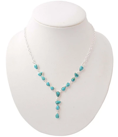 Barse Silver And Genuine Turquoise Trio Y Necklace