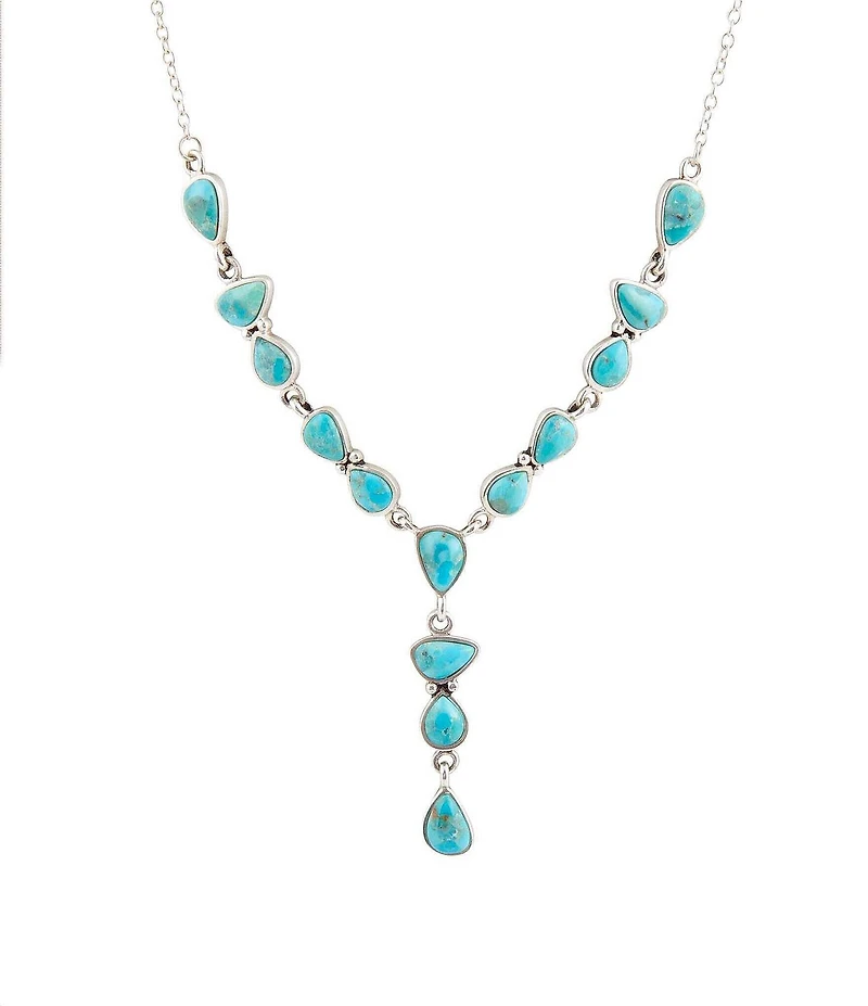 Barse Silver And Genuine Turquoise Trio Y Necklace