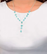 Barse Silver And Genuine Turquoise Trio Y Necklace