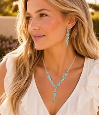 Barse Silver And Genuine Turquoise Trio Y Necklace