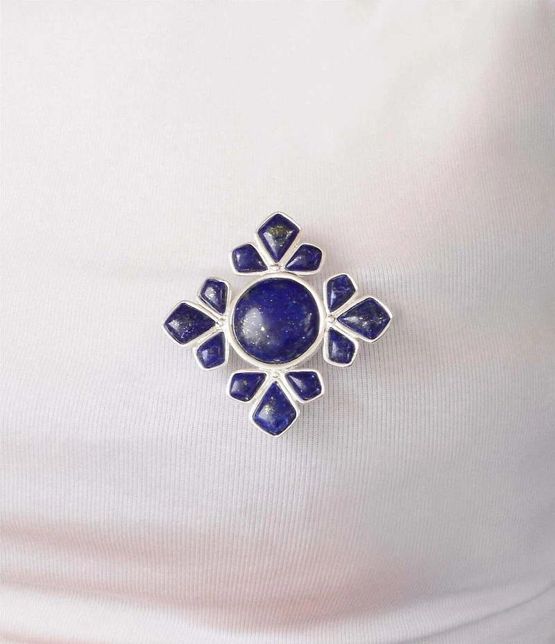 Barse Sun Medallion Silver And Lapis Brooch Charm