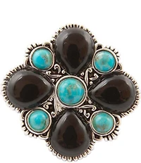 Barse Mosaic Bloom Silver, Genuine Turquoise And Onyx Brooch Charm