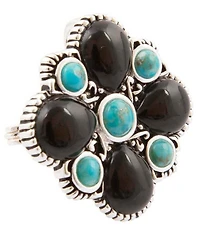 Barse Mosaic Bloom Silver, Genuine Turquoise And Onyx Brooch Charm