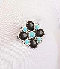 Barse Mosaic Bloom Silver, Genuine Turquoise And Onyx Brooch Charm