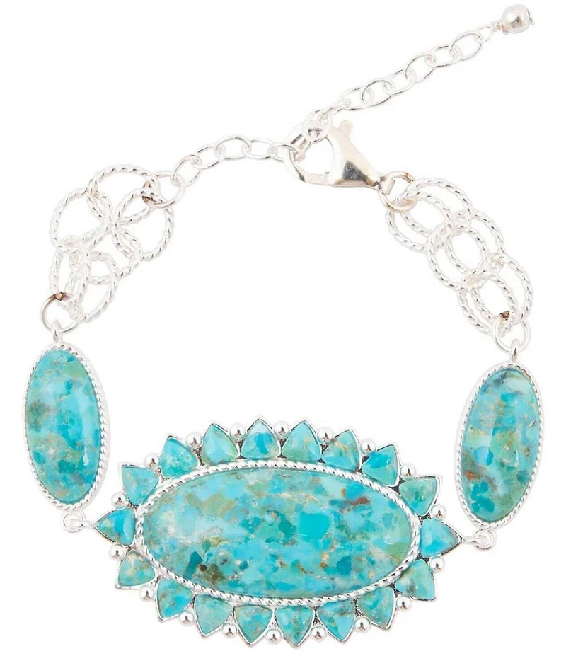 Barse Oasis Royale Silver Genuine Turquoise Line Bracelet