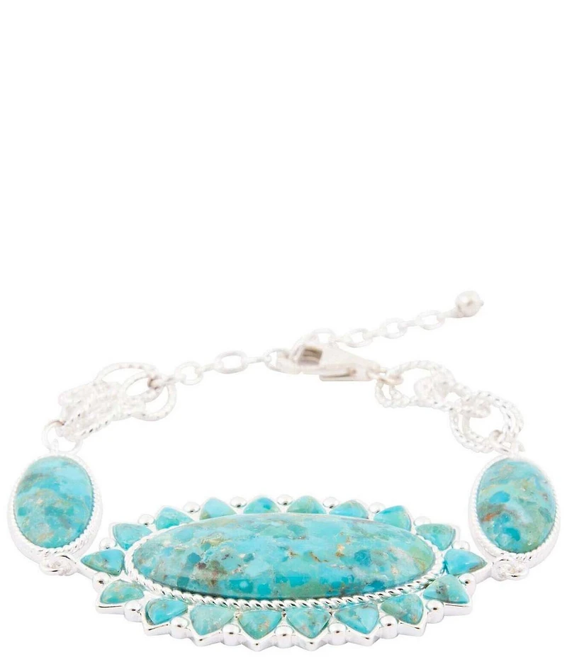 Barse Oasis Royale Silver Genuine Turquoise Line Bracelet