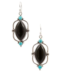 Barse Midnight Bloom Silver, Onyx And Genuine Turquoise Drop Earrings