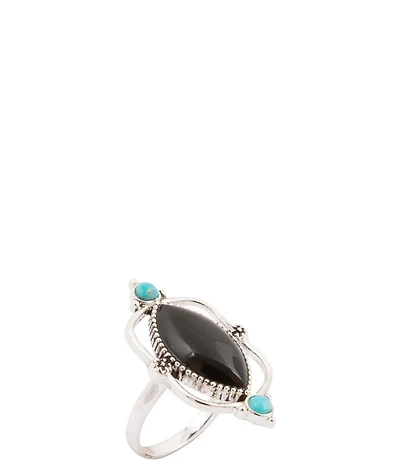 Barse Midnight Bloom Silver, Onyx And Genuine Turquoise Statement Ring