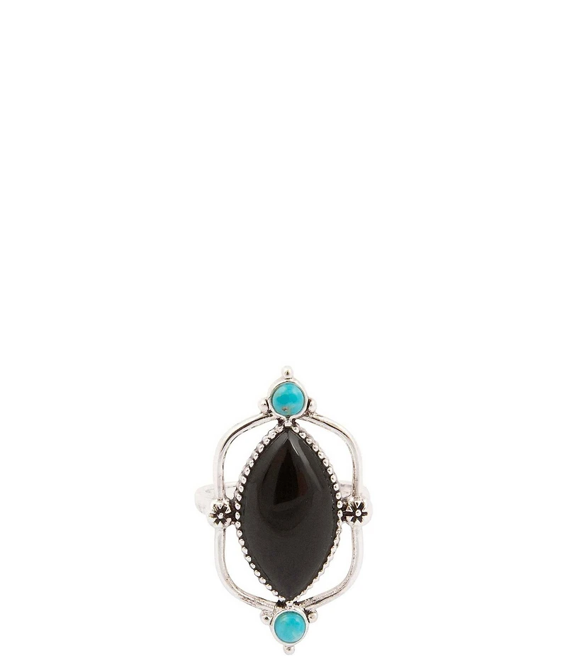 Barse Midnight Bloom Silver, Onyx And Genuine Turquoise Statement Ring