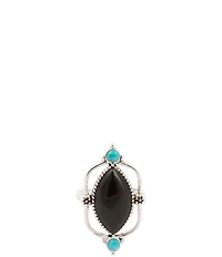 Barse Midnight Bloom Silver, Onyx And Genuine Turquoise Statement Ring
