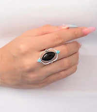 Barse Midnight Bloom Silver, Onyx And Genuine Turquoise Statement Ring