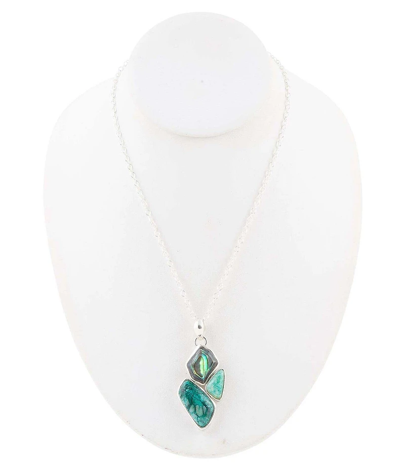 Barse Blue Abalone Fire Sterling Silver Cluster Pendant Necklace