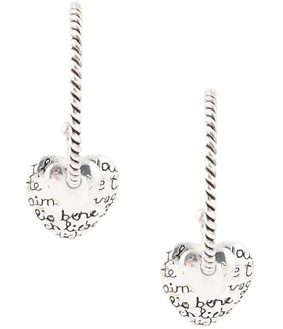 Barse Sterling Silver Engraved Heart Hoop Earrings
