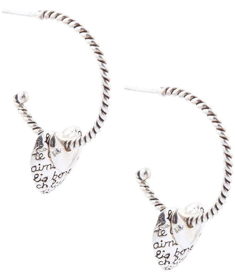 Barse Sterling Silver Engraved Heart Hoop Earrings