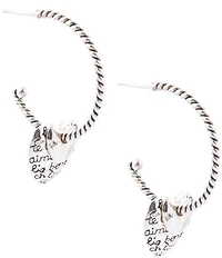 Barse Sterling Silver Engraved Heart Hoop Earrings