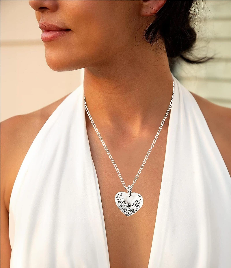 Barse Sterling Silver Engraved Heart Pendant Neckalce