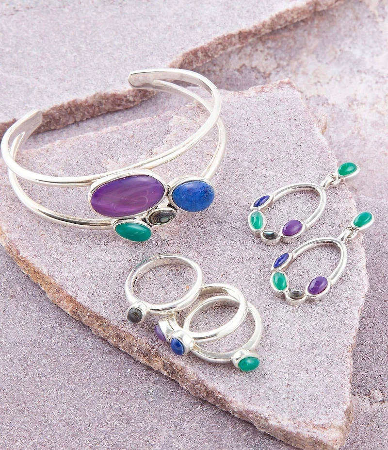 Barse Peacock Multi-Stone and Sterling Silver Cuff Bracelet