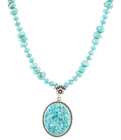 Barse Carved Blue Turquoise and Sterling Silver Pendant