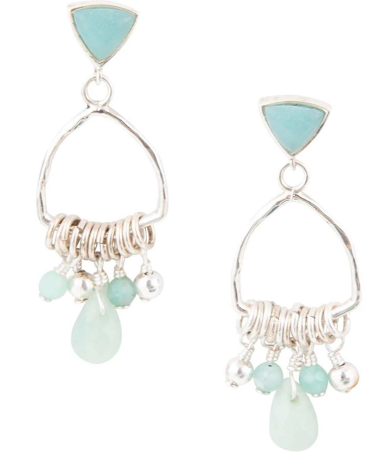 Barse Blue Amazonite and Sterling Silver Chandelier Earrings