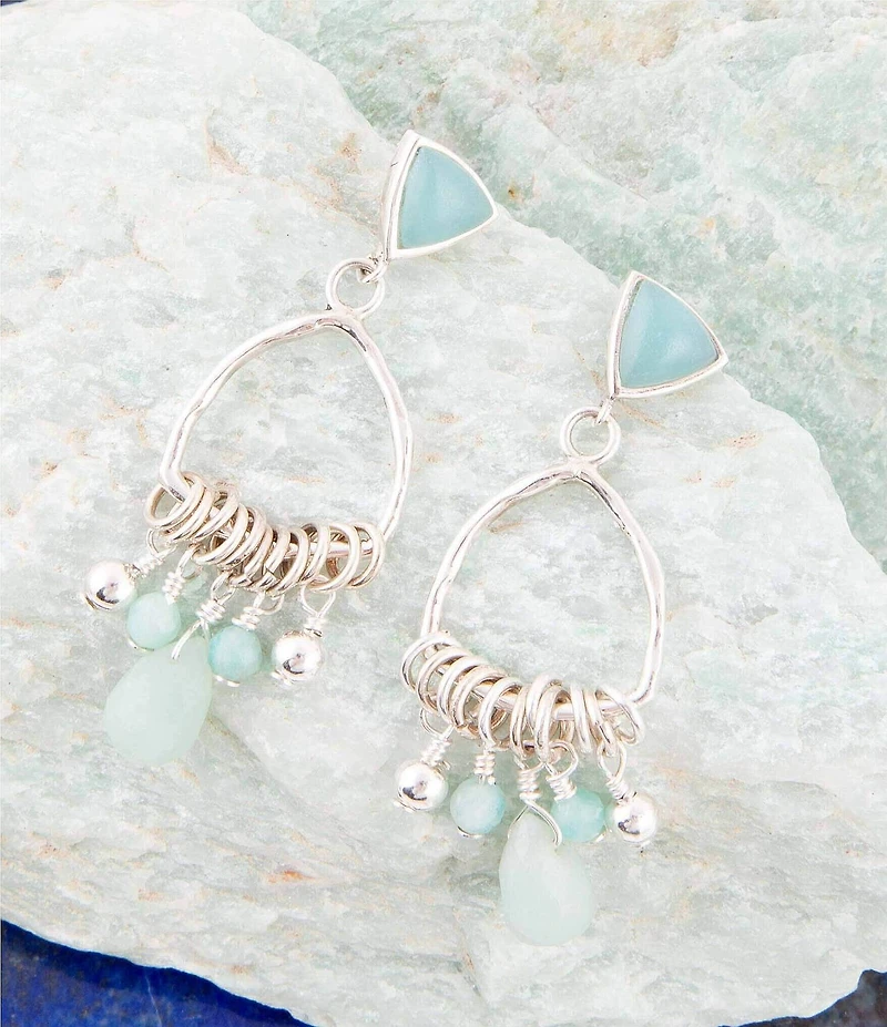 Barse Blue Amazonite and Sterling Silver Chandelier Earrings