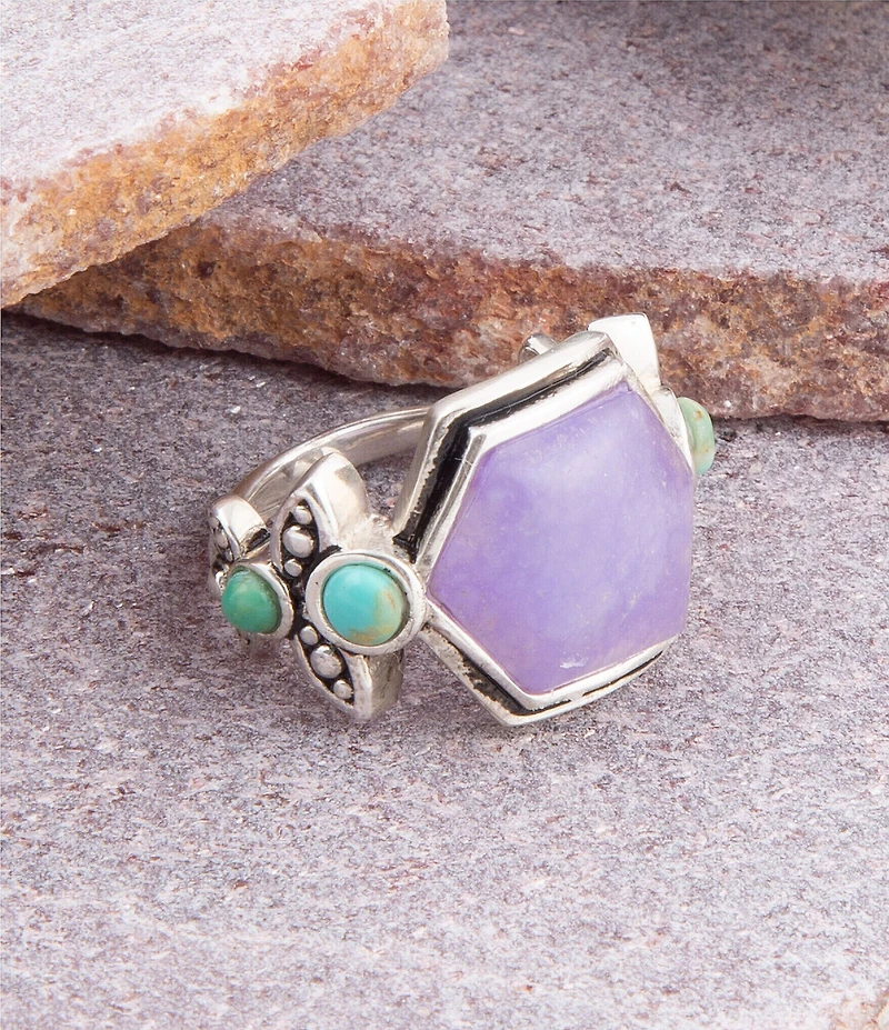Barse Emile Purple Quartz and Blue Turquoise Sterling Silver Ring