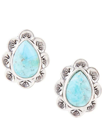 Barse Sterling Silver and Genuine Stone Clip-On Stud Earrings
