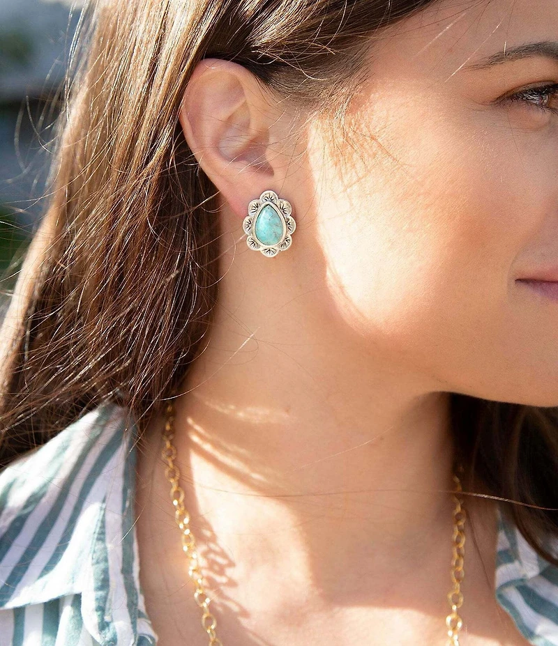Barse Sterling Silver and Genuine Stone Clip-On Stud Earrings