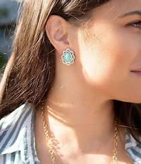 Barse Sterling Silver and Genuine Stone Clip-On Stud Earrings