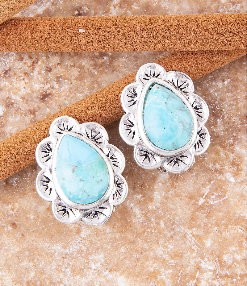 Barse Sterling Silver and Genuine Stone Clip-On Stud Earrings