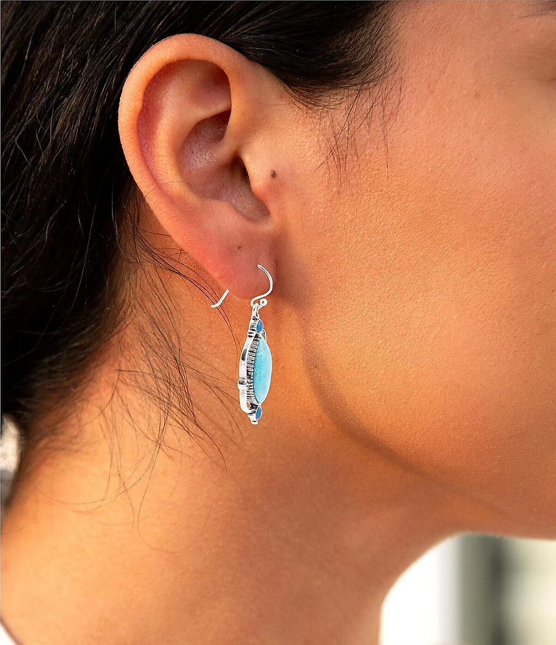 Barse Regal Blue Turquoise and Apatite Sterling Silver Drop Earrings