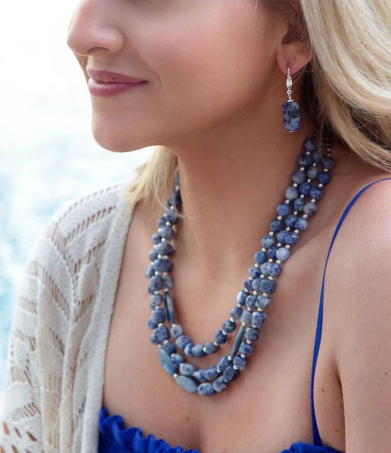 Barse Blue Genuine Quartz and Sterling Silver French Wire Drop Earrings