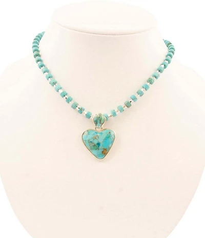 Barse Sterling Silver and Genuine Stone Heart Short Pendant Necklace