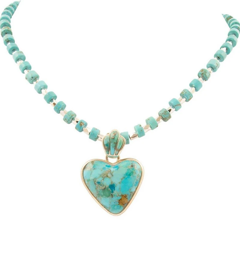 Barse Sterling Silver and Genuine Stone Heart Short Pendant Necklace