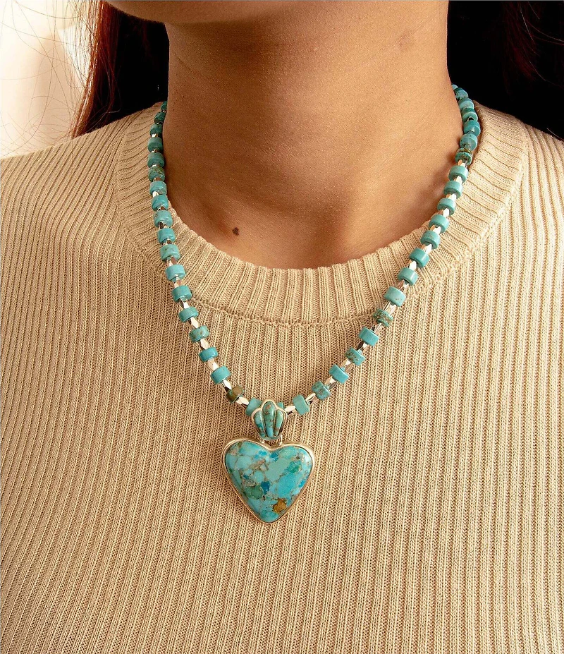 Barse Sterling Silver and Genuine Stone Heart Short Pendant Necklace