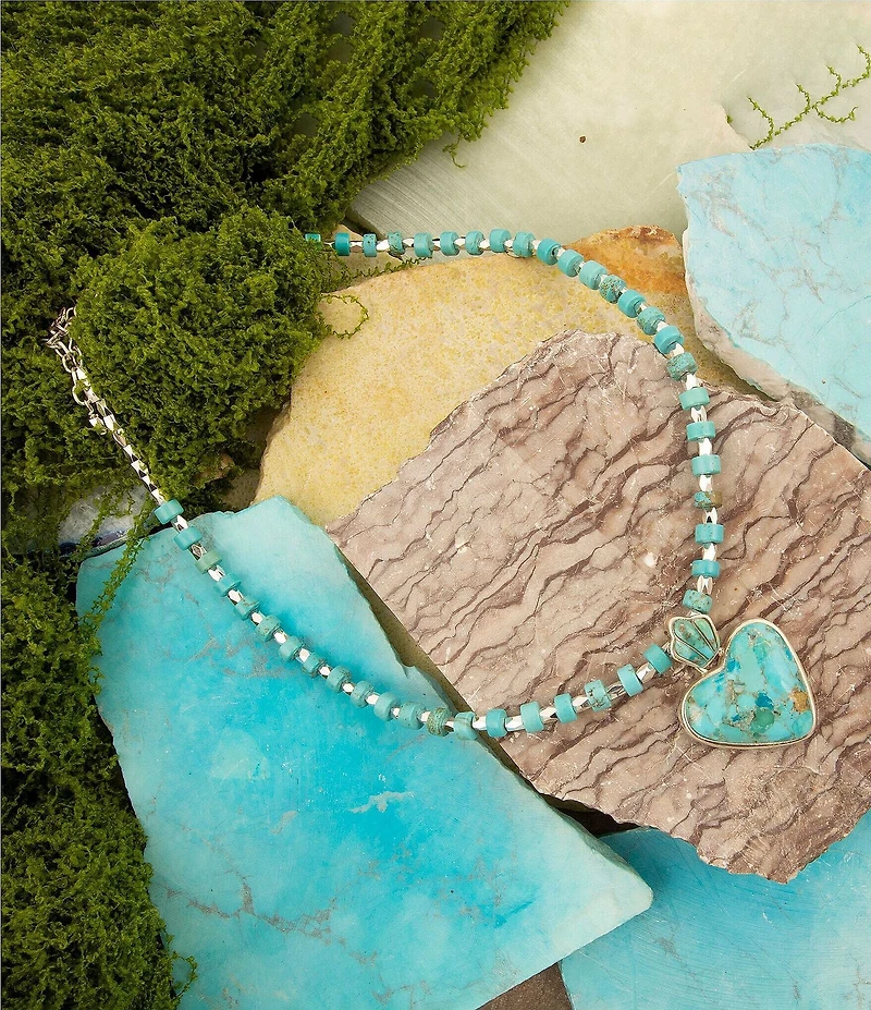 Barse Sterling Silver and Genuine Stone Heart Short Pendant Necklace