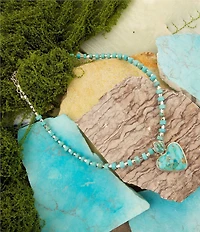 Barse Sterling Silver and Genuine Stone Heart Short Pendant Necklace