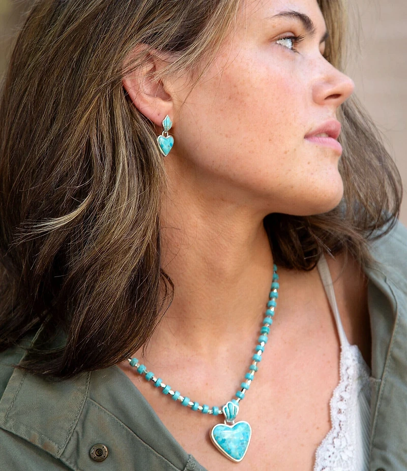 Barse Sterling Silver and Genuine Stone Heart Short Pendant Necklace