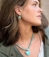 Barse Sterling Silver and Genuine Stone Heart Short Pendant Necklace