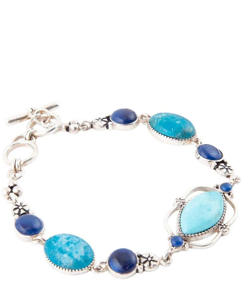 Barse Regal Blue Turquoise and Apatite Sterling Silver Link Bracelet
