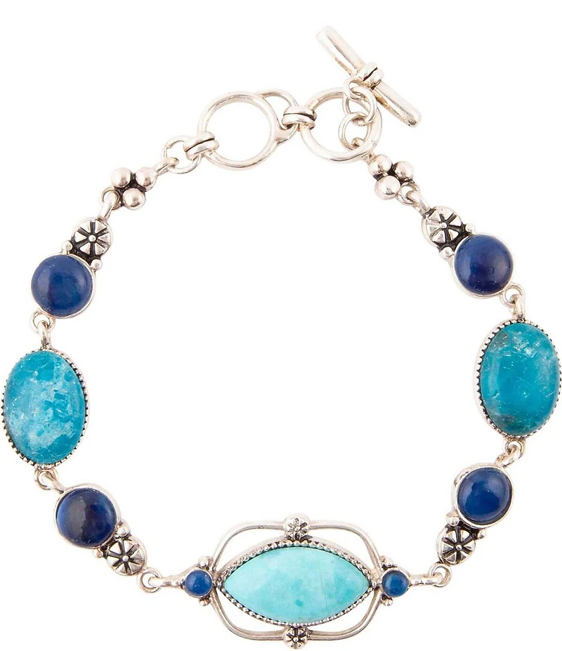 Barse Regal Blue Turquoise and Apatite Sterling Silver Link Bracelet