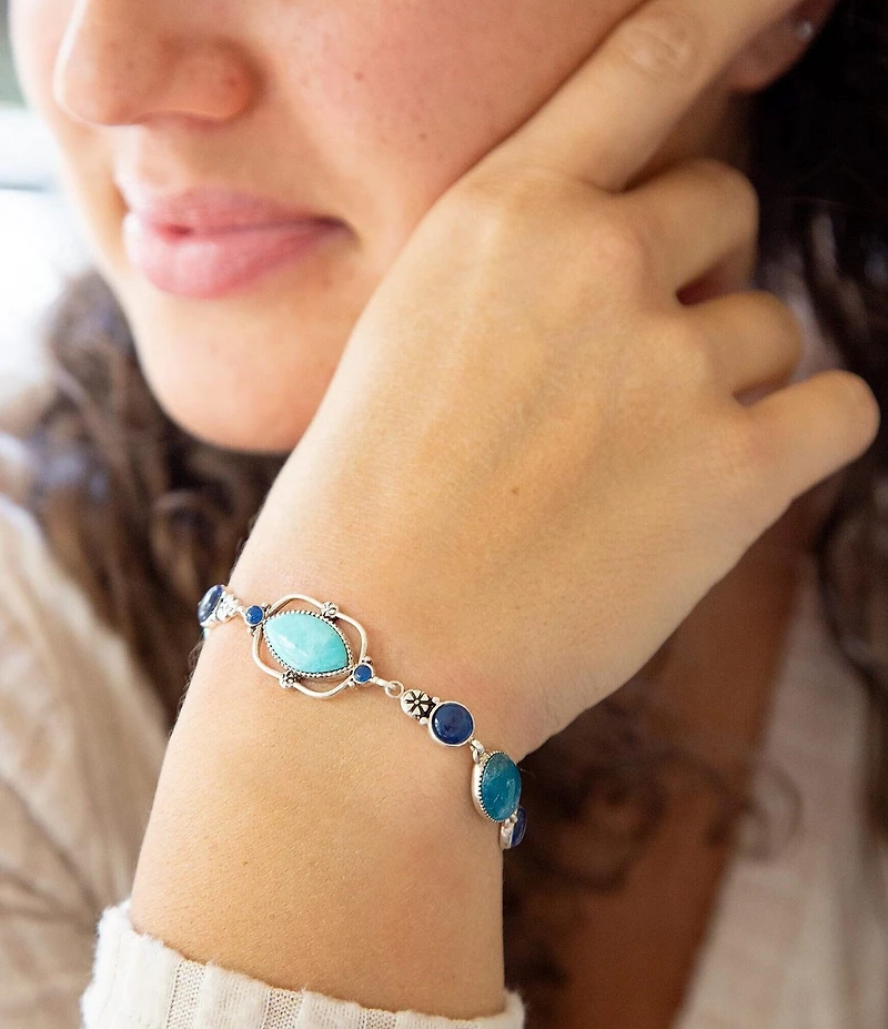Barse Regal Blue Turquoise and Apatite Sterling Silver Link Bracelet